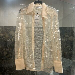 Zara sheer long sleeve with appliqué L